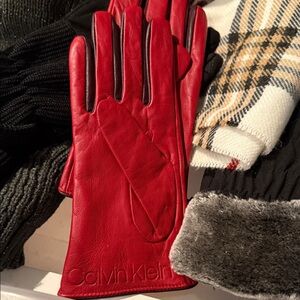 Calvin Klein Vibrant Red Leather Gloves
